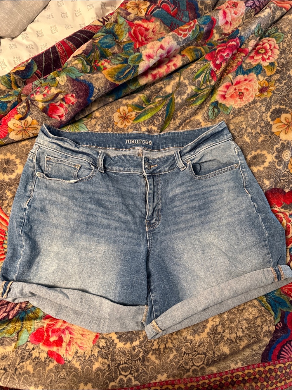 Maurices Light Wash Denim Roll-Cuff Shorts